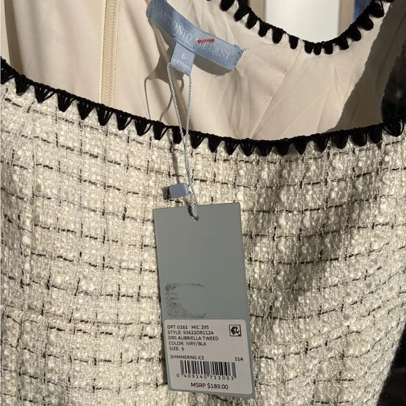 🆕Antonio Melani Aurelia Tweed Mini Dress Ivory Black Trim Ruffle 4,6,8,10,12,14 - Picture 13 of 17